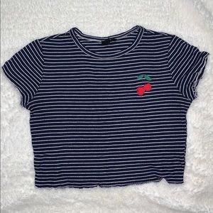 Navy Cherry Crop Top